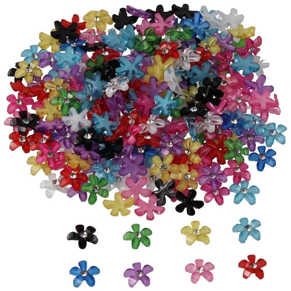 7552 200Pcs Mini Resin Flowers Charms with Rhinestone Flatback Flower 10 mm